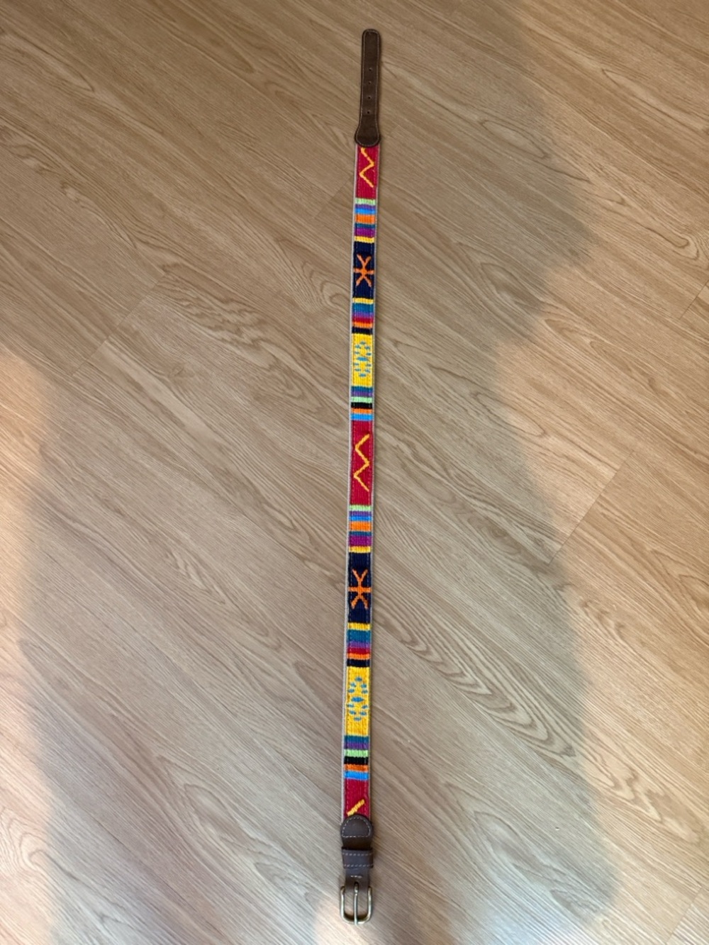 Vibrant Hand-woven Mayan Inspired Cotton, Leather and Brass Belt